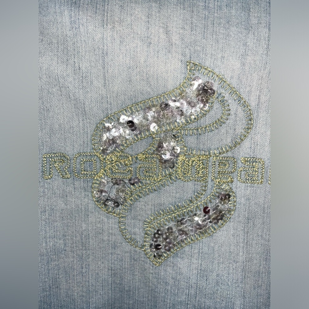 Vintage Rocawear Sequins Embroidered Logo Denim Jacket Women's Cropped XL  90's  - Picture 6 of 6